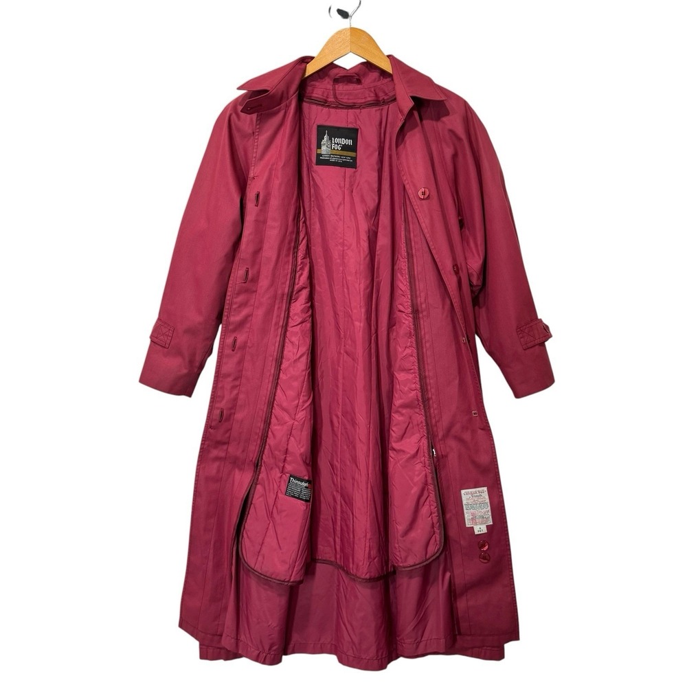 Vintage London Fog Women's 8P Burgundy Trench Coat 3M Thinsulate Lined Raincoat - Picture 3 of 10